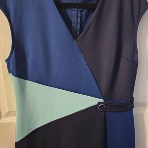 New York & Company Asymmetrical Blue and Green Dress